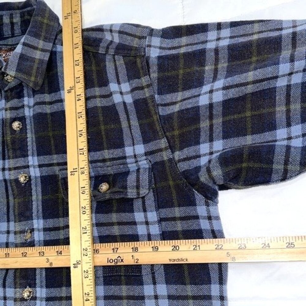 Moose Creek Mens Plaid Flannel Button-Up Shirt M Blue Green Cotton - Picture 7 of 8